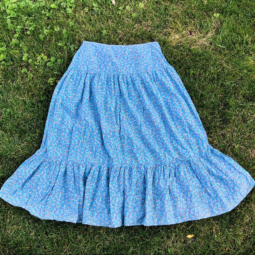 Vintage Fairy Boho Peasant Skirt Prairie Fairycore Cottagecore Floral Blue Y2K